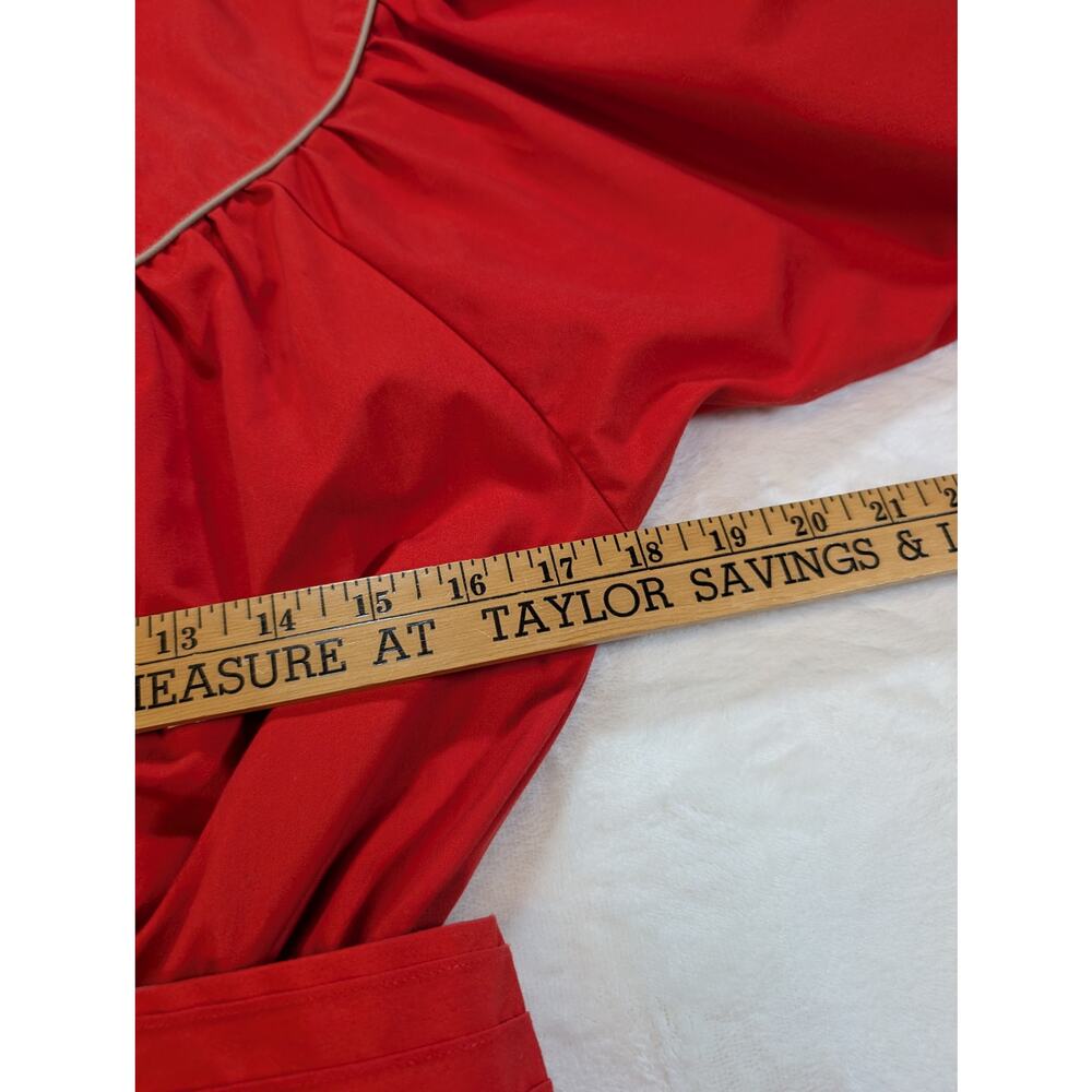 Vintage Red Prairie Dress Puff Sleeve Belted Cotton Western Cottagecore USA 12 - Picture 6 of 7